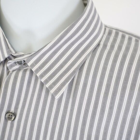 Apt. 9 Superfine 80% Cotton Gray White Striped‎ Large Collared Dress Shirt - Picture 3 of 10